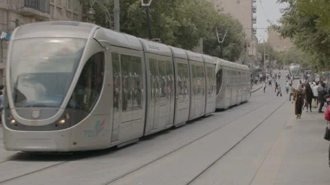 Jerusalem in 6K - Jaffa street with light train/ commercial license granted Stock Footage 241822913