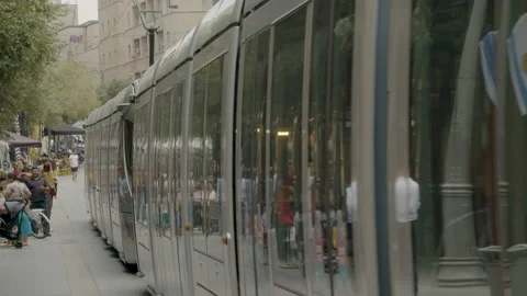 Jerusalem in 6K - Jaffa street with light train/ commercial license granted Stock Footage 241827353
