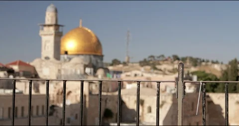 Jerusalem Al-Aqsa Mosque, Al-Aqsa and Bayt al-Maqdis dome of the rock Stock Footage 93425175