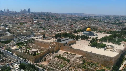Jerusalem Al Aqsa Mosque dome of the rock, drone view Stock Footage 196950418