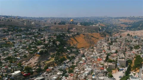 Jerusalem and Ras al-Amud ,Silwan village, Al Aqsa mosque, Aerial Stock Footage 196984218