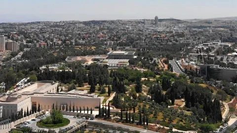 Jerusalem center with kneset parlament Aerial Stock Footage 108430153