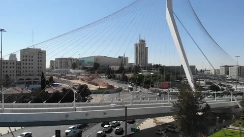 Jerusalem Chords Bridge Aerial Shot Stock Footage