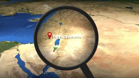 Jerusalem city being found on the map, 3d rendering Ilustración de archivo