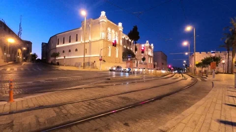 Jerusalem City Center Intersection, Old City Night Time Lapse Stock Footage 155330470
