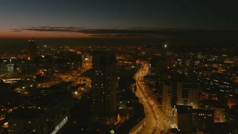 Jerusalem city center skyline Empty at night, no traffic, aerial Stock Footage 196736677