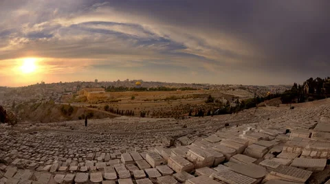 Jerusalem city golden sunset time-lapse, Dome of the Rock Stock Footage