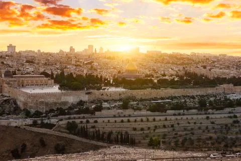 Jerusalem city by sunset Stock Photos