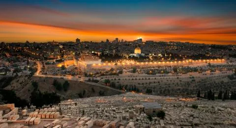 Jerusalem city by sunset Stock Photos