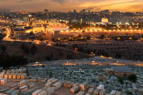 Jerusalem city by sunset Stock Photos