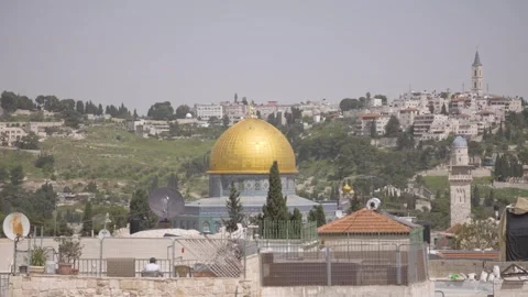 Jerusalem - Close Up Tilt to the Dome Of The Rock from a roof top Stock Footage 241160465