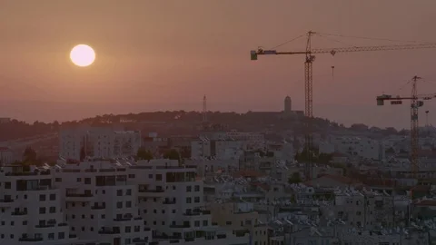 Jerusalem Cranes Sunrise Stock Footage 83312424