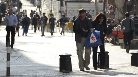 Jerusalem crowd, Jaffa street long shot, Israel Stock Footage 50373674