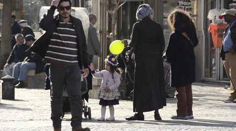 Jerusalem crowd, Jaffa street long shot, Israel Stock Footage 50373716