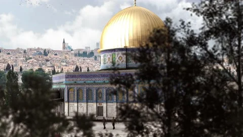 Jerusalem Dome Of The Rock Temple Mount Mosque- Animation Stock Footage 166260786