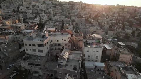 Jerusalem drone fly over shots in the evening. Stockbeeldmateriaal 347836439