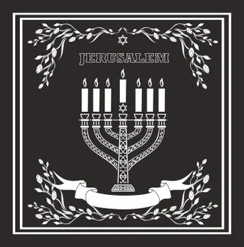 Jerusalem holiday vector background with menorah, vector illustration Stock Illustration