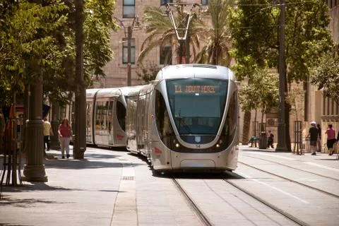 Jerusalem, israel, circa 2014. tramway in the city center, new technology tra Stock Photos