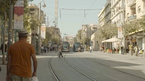 Jerusalem: jaffa street, easy train station Stock Footage 85114572