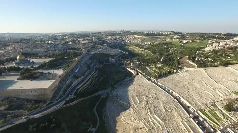 Jerusalem - Kidron Valley; Temple Mount; Mont of Olives Stock Footage
