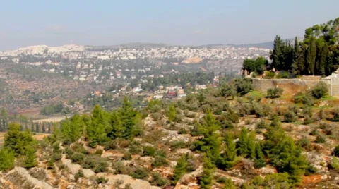 Jerusalem landscape from  Ein Kerem hill.  Israel Stock Footage 44211234