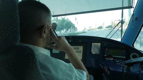 Jerusalem light rail driver cockpit Stock Footage 94021389