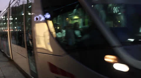 Jerusalem Light Rail at evening time Stock Footage 22479662
