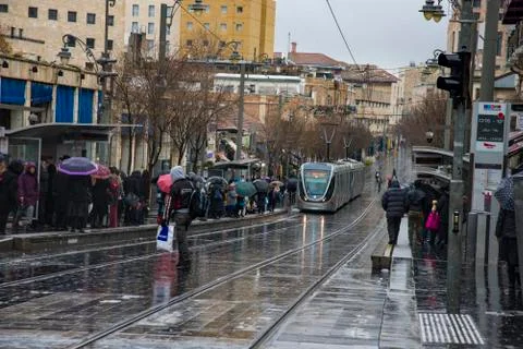 Jerusalem Light Rail tram train . Jerusalem is the most visited city by touri Stock Photos