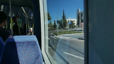 Jerusalem Light Rail View of Streets and Oncoming Train 動画素材 57097866