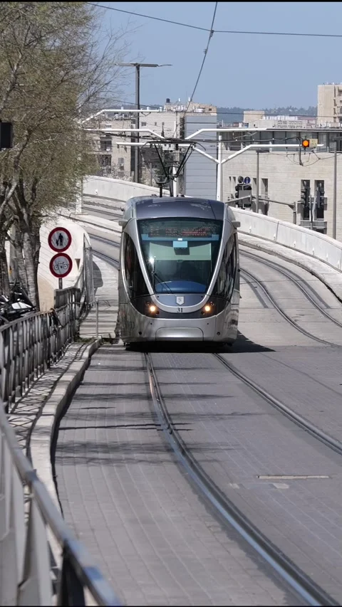 Jerusalem light train vertical clip Stock Footage 273193961