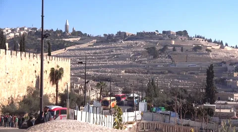 Jerusalem mount olives and old city wall Stock Footage 33757954