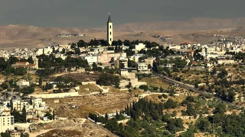 Jerusalem Mount of Olives Ascension Monastery, aerial drone view, Israel 4k Video stock 245881194