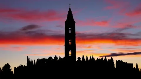 Jerusalem: Mount of Olives at Twilight, Time Lapse with Colourful Sky Stock Footage 281942147
