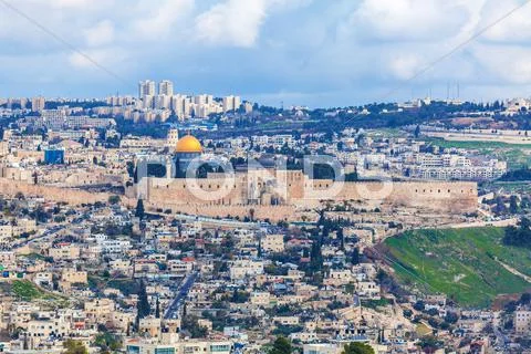 Jerusalem Old City and Temple Mount Stock Photos