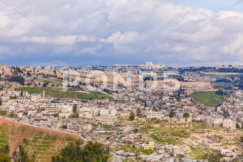 Jerusalem Old City and Temple Mount Stock Photos