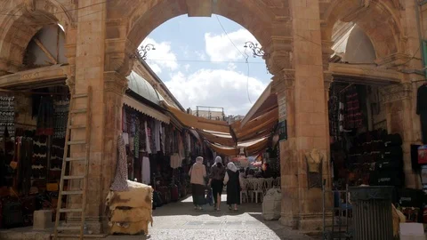 Jerusalem old city bazaar, walking people, tourists Stock Footage 82263720