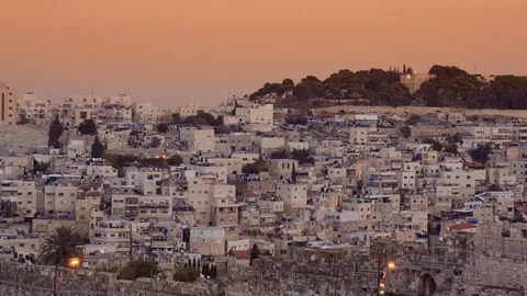 Jerusalem old city panoramic view. Old buildings, sunset. Mount of Olives. Stock-Footage 102840511