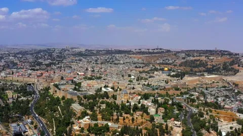 Jerusalem old city quarters with the Dome of the rock, Aerial view Stock Footage 160404840