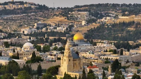 Jerusalem Old City skyline with Dormition Abbey and Temple Mount Stock Footage 341507992