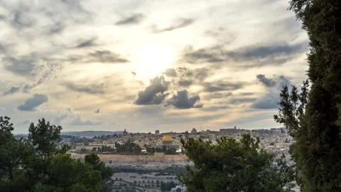 Jerusalem Old City view with clouds, Israel; 4K time lapse Stock Footage 131317589