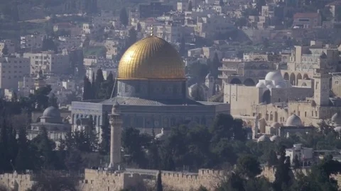 Jerusalem panorama dom of the rock tample mount western wall. Stock Footage 80379196