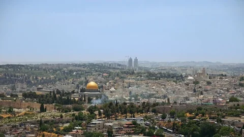 Jerusalem panoramic aerial view time lapse Stock Footage 76202835