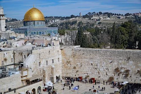 Jerusalem, rooftop view of skyline of old city near the Temple Mount and Dom Stock Photos