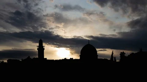 Jerusalem Skyline at Sunrise, Time Lapse with Fast Clouds, Gerusalemme, Israel Stock Footage 170126860