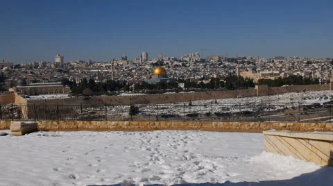 Jerusalem snow  panorama view 1213 1 Stockbeeldmateriaal 34605346