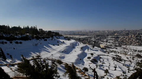 Jerusalem snow  panoramic view wide 1213 Stockbeeldmateriaal 34536068