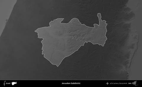 Jerusalem Subdistrict highlighted, Israel. Grayscale Stock Illustration