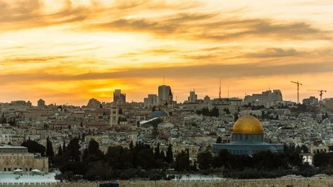 Jerusalem Sunset from Gesthemane Video stock 87246865