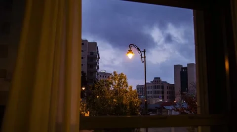 Jerusalem sunset motion control time lapse from living room as shabbat begins Stock Footage 44288304