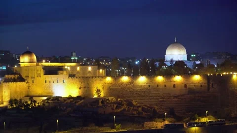 Jerusalem Temple mount with Al-Aqsa mosque by night (4K, 25FPS) Video stock 171125186
